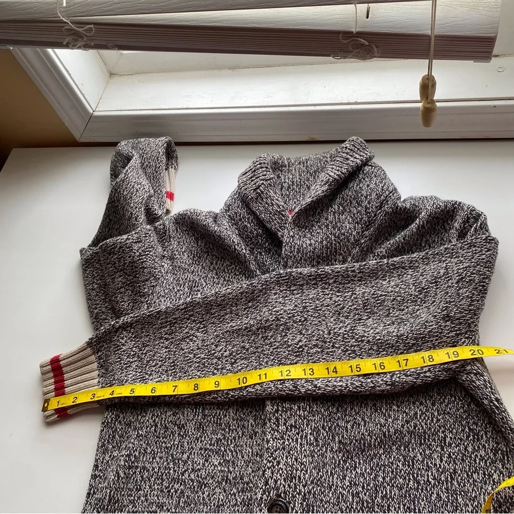 Roots Cabin Shawl Collar Cardigan Men Small Salt Pepper Cotton Pockets Preppy - Picture 13 of 15